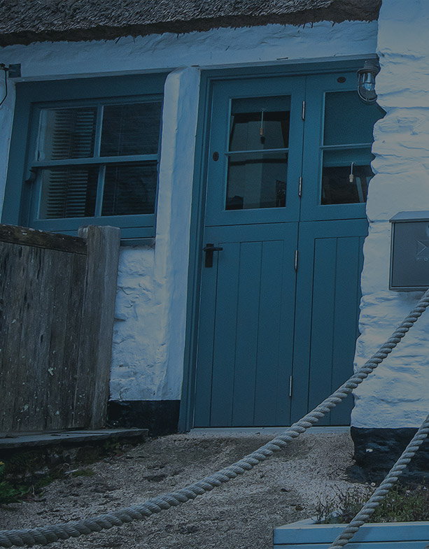 Blue door to building