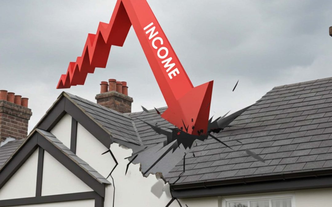 Red arrow putting down - house roof